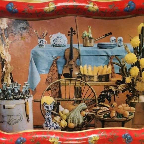 1961 Vintage Coca-Cola Fall Scene Serving Tray - Picture 3 of 6